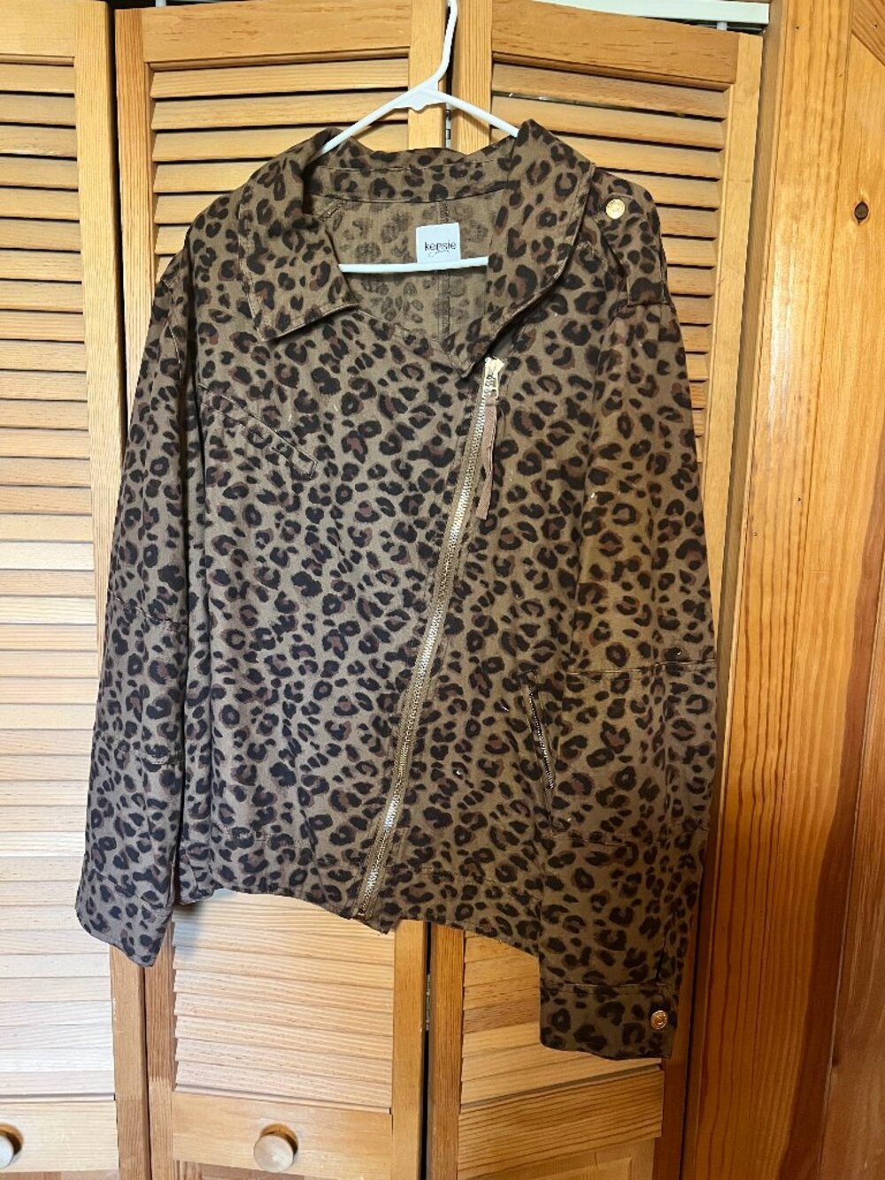 Kensie Leopard Cotton Moto Jacket - Sz 3XL